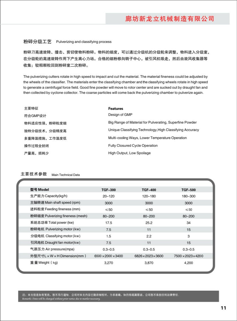 TGF浸膏粉碎分级机参数