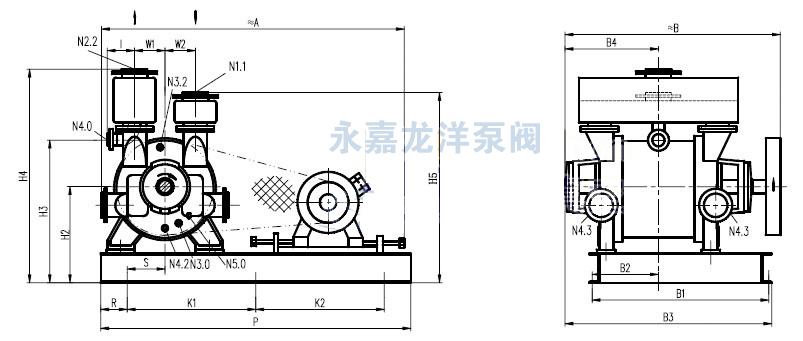 2BE1 403/405/406皮带传动水环式真空泵安装尺寸图